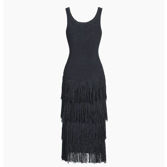 Black Fringed Sleeveless Midi Dress - Picture 2 of 7